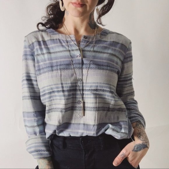 J. JILL Heathered Aztec Striped Long Sleeve Popover Tunic Button Down - Picture 1 of 9